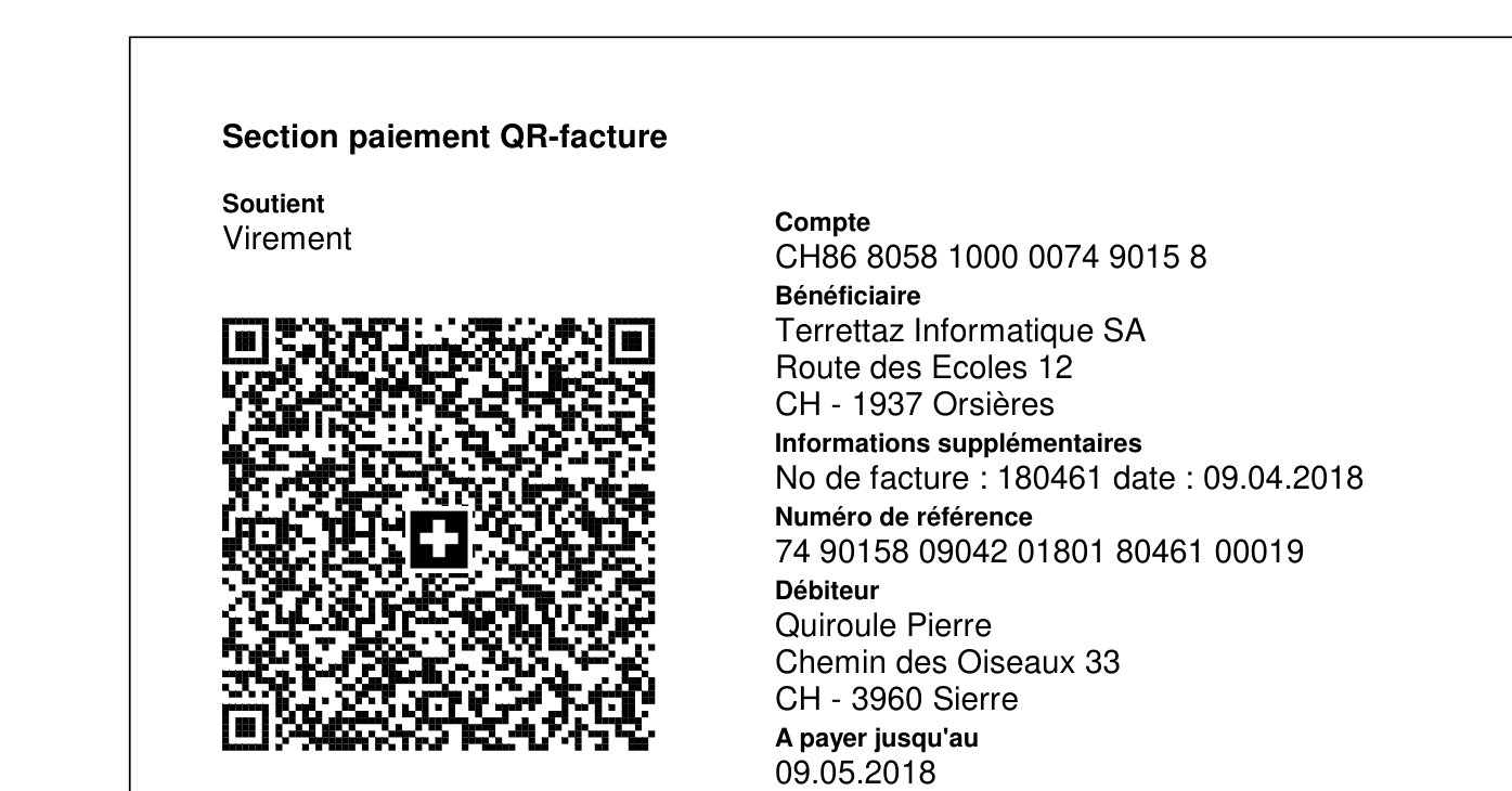 Exemple de section de paiement d'une QR-facture suisse